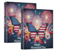 Happy Memorial Day - Raccoglitore a tre anelli con farfalle, 3,8 cm, con tasche, per scuola, università o ufficio (confezione da 2)