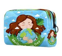 Happy Mother Earth Day - Trousse da donna, per articoli da toeletta da viaggio, grande, pratica borsa organizer con cerniera, Multi, 18.5x7.5x13cm/7.3x3x5.1in, Beauty case