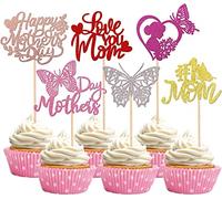 Happy Mother's Day,24 decorazioni per torte, a forma di cuore con glitter, #1 mamma, farfalla, Love You Mom Cake Toppers per torte e cupcake, decorazione per la festa della mamma, feste, colorati
