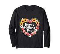 Happy Mother's Day Floral Heart Tee per moglie, mamma o nonna Maglia a Manica