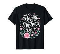 Happy Mother's Day Floral Script Fiori Rosa Calligrafia Maglietta