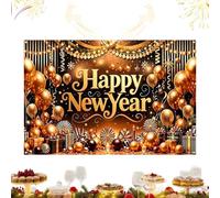 Happy New Year Banner, 2D Print Golden Balloons Poster Backdrop, Event Wall Decoration for 2026 Celebration, Holiday Parties, Studio Photography, Patio, Home, Apartment, 39x59 Inch
