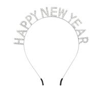 Happy New Year, fascia per capelli di Natale, in argento, con strass, per Capodanno, accessorio per la decorazione di Capodanno
