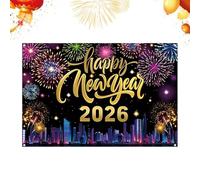 Happy New Year Garland - 2026 Happy New Year Backdrop Sign, Fabric Photo Background Banner with Gold Happies News Years 2026 For Family Holiday Party Decoration Supplies Photo Studio Props