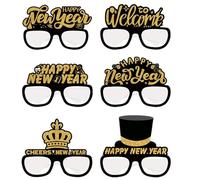 Happy New Year Glasses - 6X Pack 2025 Funny Paper Glasses | Decorative Eyewear, New Year's Eve Photo Props, Holiday Glasses For Kids And Adults, Fun New Year Decorations, Size 14 x 13 cm