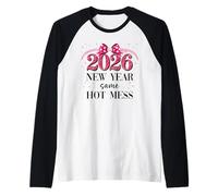 Happy New Year Same Hot Mess 2026 New Year Coquette Pink Bow Maglia con Maniche Raglan