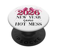 Happy New Year Same Hot Mess 2026 New Year Coquette Pink Bow PopSockets PopGrip Adesivo