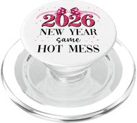 Happy New Year Same Hot Mess 2026 New Year Coquette Pink Bow PopSockets PopGrip per MagSafe