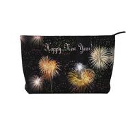 Happy New Year - Trousse per trucchi in velluto a coste, versatile, con cerniera, per uso quotidiano e organizer da viaggio, Nero , Taglia unica