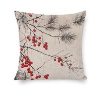 Happy New Years Red Berries And Pine Branches Cooling Modern Fodere Cuscino Morbido Federe Cuscini Lavabili Copricuscini per Divano Giardino Casa 45X45Cm