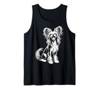 Happy Papillon Dog Line Art Ritratto con Orecchie Soffici Design Canotta