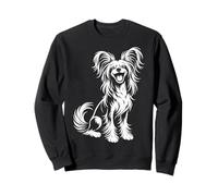 Happy Papillon Dog Line Art Ritratto con Orecchie Soffici Design Felpa