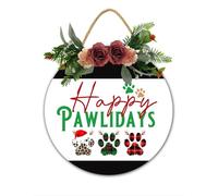 Happy Pawlidays Targa per porta, divertente decorazione natalizia con cane, Happy Holidays, divertente decorazione per animali domestici, cartello invernale per porta d'ingresso, 28 x 28 cm, regalo