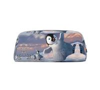 Happy Penguin - Astuccio in pelle per penne a sfera con cerniera, per scuola, Argento, Taglia unica, Astuccio per trucchi