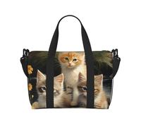 Happy Penguin - Borsa da viaggio unisex, resistente all'acqua, borsa da palestra per fine settimana, grande capacità, tracolla regolabile, Simpatico gatto piccolo, Taglia unica