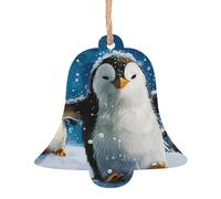 Happy Penguin - Set di 2 decorazioni in legno per albero di Natale, a forma di campana, per albero di Natale, decorazioni da appendere e decorazioni per feste in casa