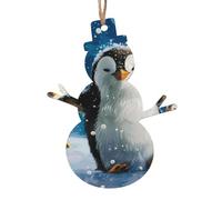 Happy Penguin - Set di 2 decorazioni per albero di Natale in legno a forma di pupazzo di neve, per albero di Natale, decorazioni da appendere e decorazioni per feste in casa