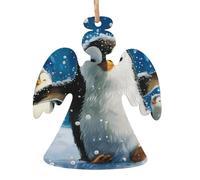 Happy Penguin - Set di 4 decorazioni in legno per albero di Natale, a forma di angelo, per albero di Natale, decorazioni da appendere e decorazioni per feste in casa