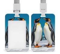 Happy Penguins, porta badge verticale con cordino staccabile, resistente, porta badge impermeabile, per infermiere, ufficiali, insegnanti, personale di sicurezza