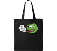 Happy Pepe The Frog Be Nice Man Borsa tote in cotone ecologico naturale nero, nero, taglia unica, Nero, One size