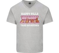 Happy Pills Antidepressants Cani Uomo Scollo A V Cotone T-Shirt