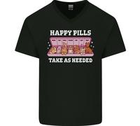Happy Pills Antidepressants Cani Uomo Scollo A V Cotone T-Shirt