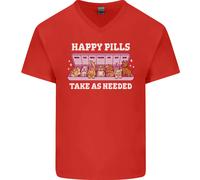 Happy Pills Antidepressants Cani Uomo Scollo A V Cotone T-Shirt