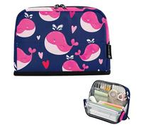 Happy Pink Whales Navy Zipper Pencil Pouch Large Pencil Case Pencil Case Pencil Bags Teen Girls Pen Pouch Boy Art Print Stationery Kids Back to School Supply