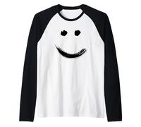 Happy Pleased Face - Minimal Black Drawing Maglia con Maniche Raglan