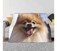 Happy Pomeranian Coperta e copriletto, ultra morbida, in micropile, leggera, in flanella, per aria condizionata, per tutte le stagioni, calda, per divano e divano, 203,2 x 152,4 cm