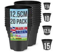 Happy Pots - 12,5 cm nero lucido - Confezione da 20 vasi per piante in plastica premium - vasi da fiori riutilizzabili per interni ed esterni decorazione casa giardinaggio - rotondi, resistenti,