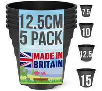 Happy Pots - 12,5 cm nero lucido - Confezione da 5 vasi per piante in plastica premium - vasi da fiori riutilizzabili per interni ed esterni decorazione casa giardinaggio - rotondi, resistenti,