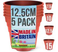 Happy Pots - 12,5 cm terracotta lucida - Confezione da 5 vasi per piante in plastica premium - vasi da fiori riutilizzabili per interni ed esterni decorazione casa giardinaggio - rotondi, resistenti