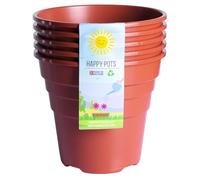 Happy Pots - 15 cm terracotta lucida - Confezione da 5 vasi per piante in plastica premium - vasi da fiori riutilizzabili per interni ed esterni decorazione casa giardinaggio - rotondi, resistenti,