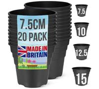 Happy Pots, 7,5 cm, nero lucido, rotondo, resistente, riutilizzabile di alta qualità, Made in UK, 100% riciclabile, resistente ai raggi UV, confezione da 20