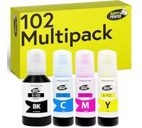 Happy Printer Inchiostro compatibili con Epson 102 per EcoTank ET-4850 ET-2850 ET-2856 ET-3850 ET-4856 ET-15000 (4 Flaconi di Inchiostro da 1x127ml, 3x70ml)
