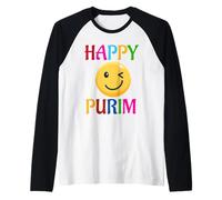 Happy Purim Costume Funny Jewish Face Mask Maglia con Maniche Raglan