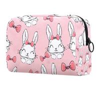 Happy Rabbit - Trousse per cosmetici da donna, con fiocco rosa, per articoli da toeletta da viaggio, grande, pratica borsa organizer con cerniera, Multi, 18.5x7.5x13cm/7.3x3x5.1in, Beauty case