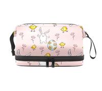Happy Rabbits and Birds - Beauty case a doppio strato, per donne e ragazze, trousse da viaggio per trucchi, pratica borsa organizer con scomparto per pennelli, Multi, 27x15x14 cm/10.6x5.9x5.5 in,