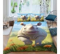 Happy rhinocopripiumino microfibra morbida 3 Pezzi stampa di 3D cerniera nascosta Cartoon animal illustration Set Di Copripiumino con federe per cuscini soffice for adulti Super king（260x220cm）