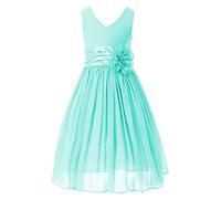 Happy Rose, Abito da damigella della sposa in chiffon, con scollo a V, per bambine, Menta, 8 Anni