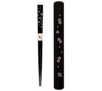Happy Sales HSKS7/B, Bacchette con Custodia da Viaggio Giapponese Sakura Black