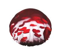 Happy San Valentino Stampa Cuori Rossi Cuffia da a per Donna Cuffia da Bagno Impermeabile a Doppio Strato Elastica Riutilizzabile Cappello da a Protezione per Capelli Cappello da Bagno per Spa Salon