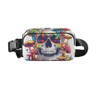Happy Skull Rainbow Mushroom World, borsa a tracolla per uomo e donna, piccola borsa da cintura con tracolla regolabile, per ciclismo, escursionismo, palestra, felice, cranio, arcobaleno, fungo,