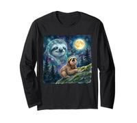Happy Sloth Howling at The Moon Night Sky Animal Art Maglia a Manica
