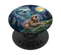 Happy Sloth Howling at the Moon Night Sky Animal Art PopSockets PopGrip Adesivo