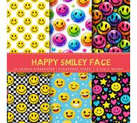 Happy Smiley Face Scrapbook Paper: Trendy Cute & Retro Smiley Designs | Neon, Checkerboard & Aesthetic Patterns for Scrapbooking, Journaling, Card Making & Crafts | 8.5 x 8.5 in, Double-Sided Pages