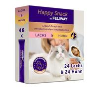 Happy Snack by FELIWAY - Deliziose e lenitive per gatti, confezione da 48 bastoncini per gusti, pollo e salmone, aiuta i gatti a sentirsi più calmi e sviluppa i legami affettivi