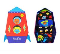 Happy Socks Bambini' Spazio Rocket 4 Paia Calzini Set Regalo Misura 2-3 Anni Nwb