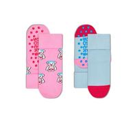 Happy Socks Calzini con risvolto Kids 2-Pack Teddy Anti-Slip Cotone Bambini Rosa Blu 2-3Y